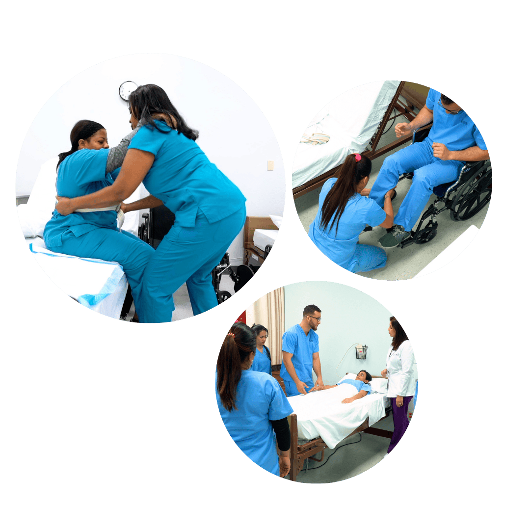 Miami home health aide training program students practicing with other students