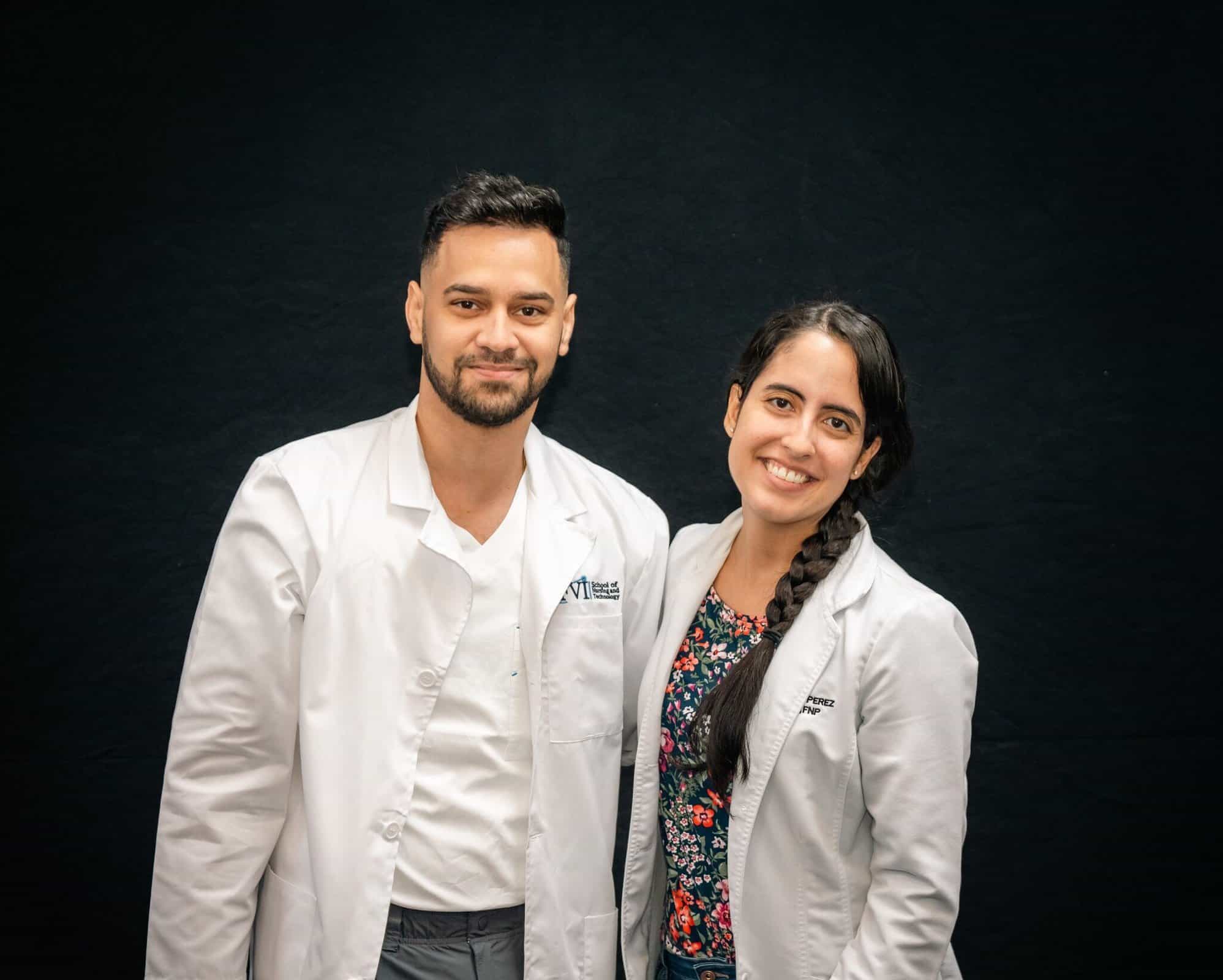 white coat ceremony, Miami ASN nursing school graduate with nursing professor