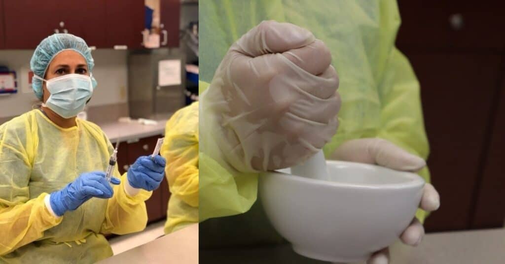 miami pharmacy tech school student working with meds