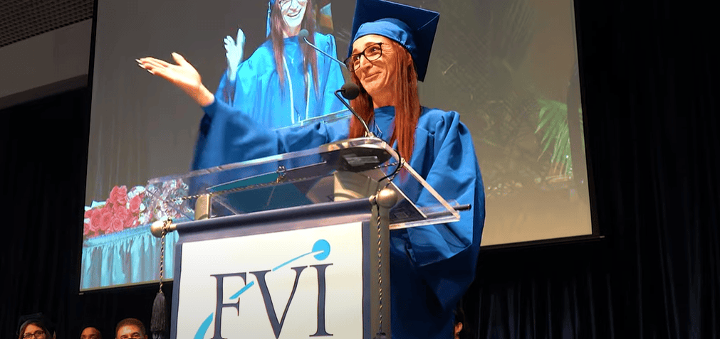 Yoelsys Melo - fvi miami pharmacy technician school graduate giving a speech during graduation